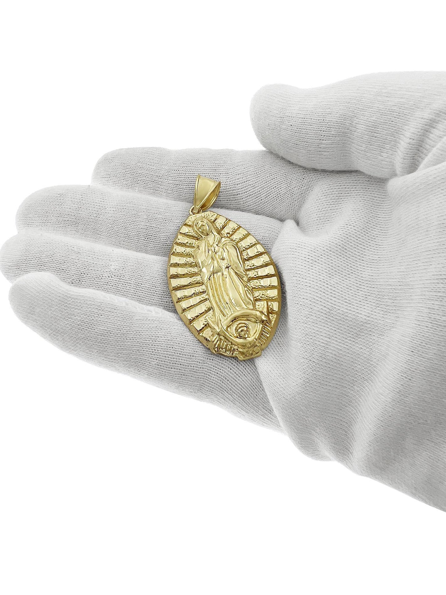 Virgin Mary Pendant 10k Gold Lady Guadalupe Charm 2.1"