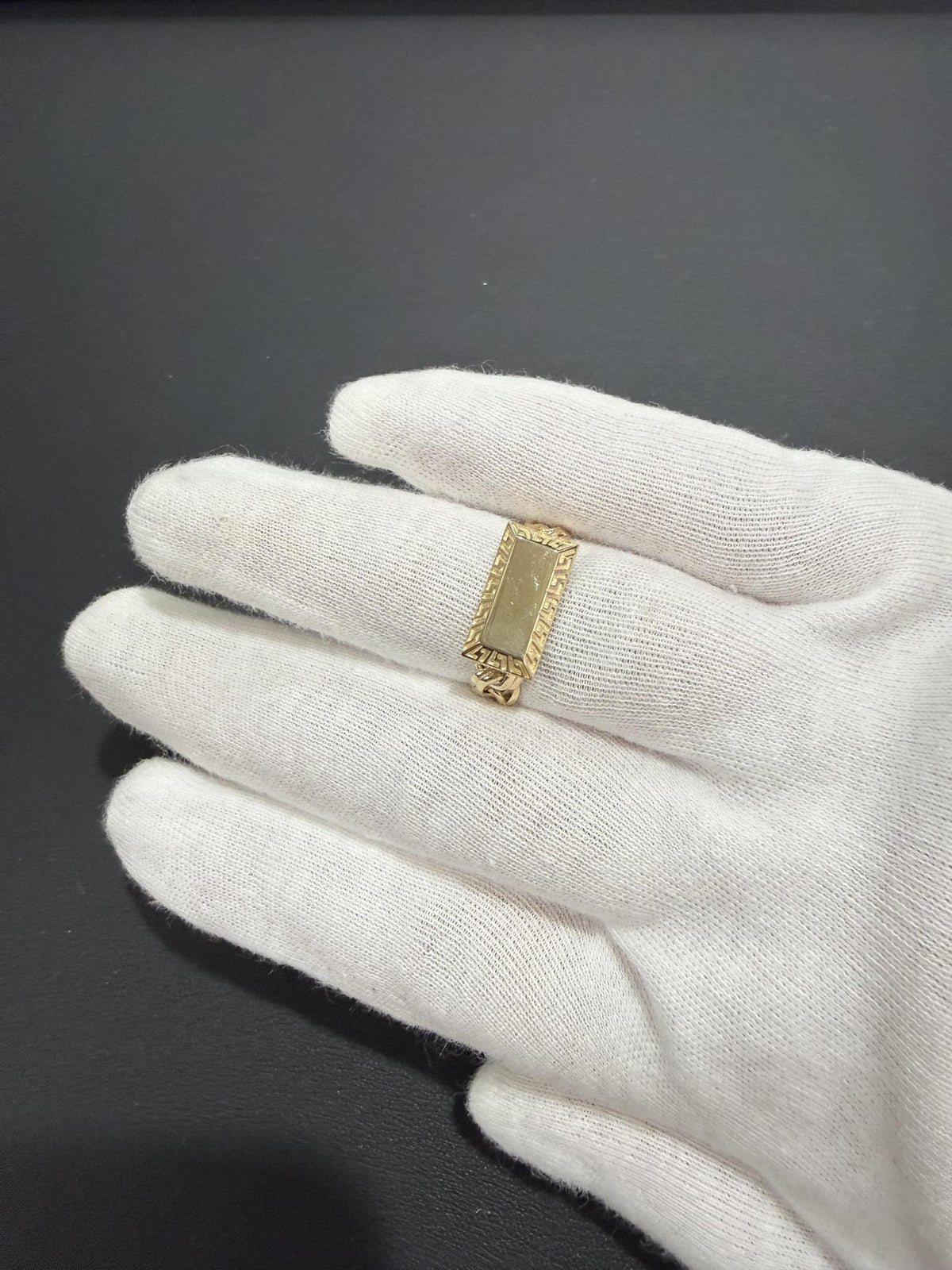 10K Yellow Gold Cuban Link Greek Key Signet Ring