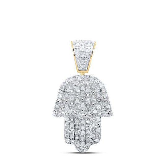 0.52ctw Round Diamond Hamsa Hand Palm Pendant Charm 925 Sterling Silver