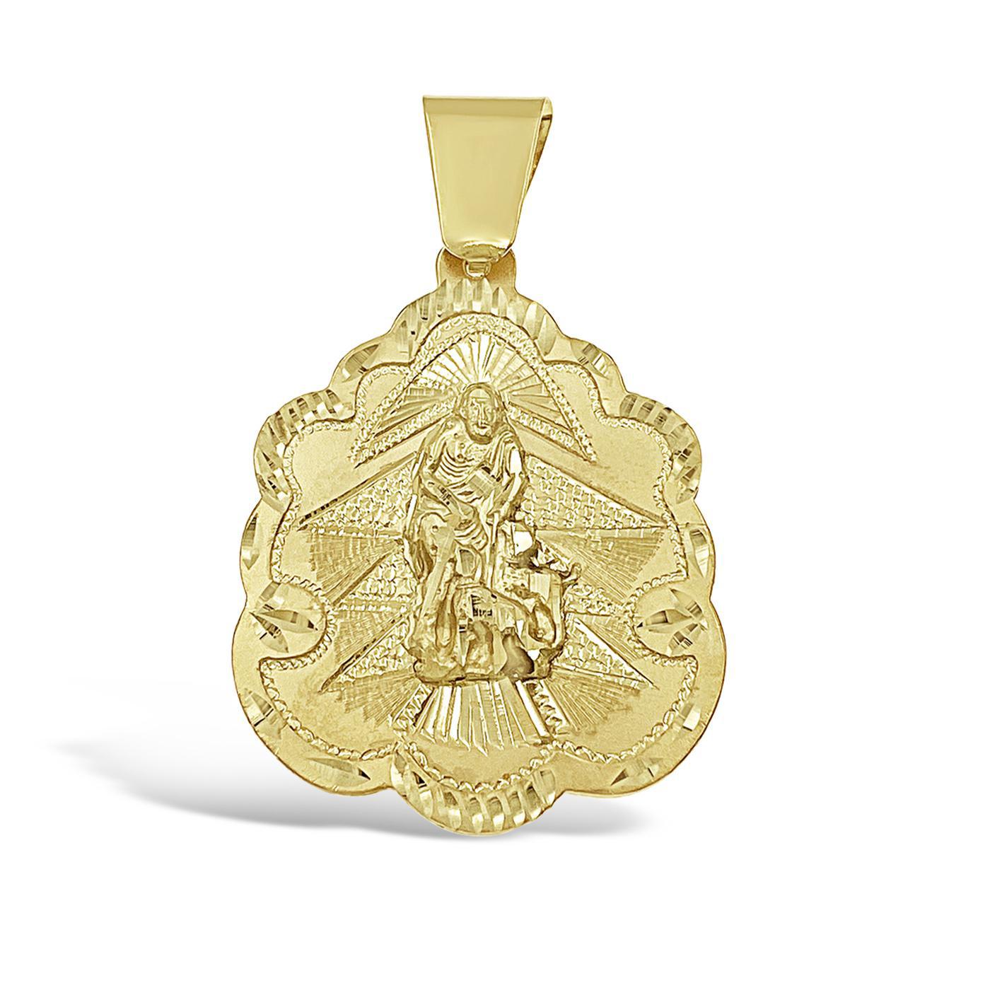 Saint Lazarus Pendant Medallion Real 10k Gold Charm 2.5"