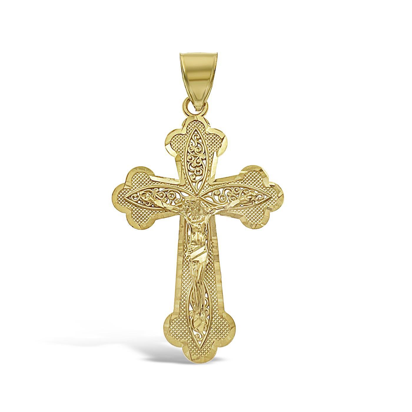 Jesus Crucifix Cross Pendant Charm 10k Gold Yellow 2.3"