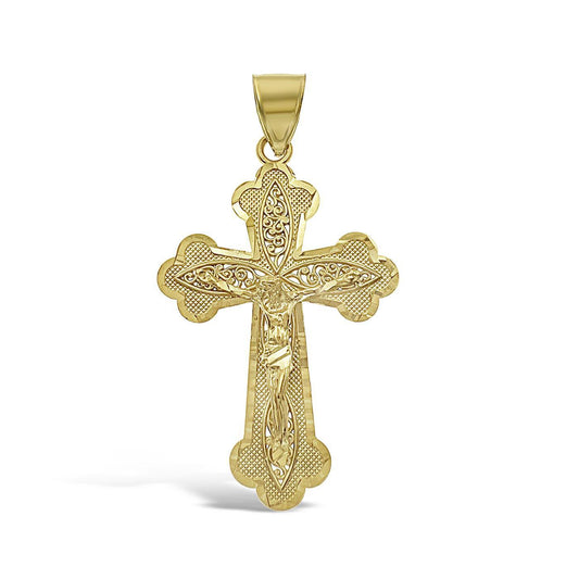 Jesus Crucifix Cross Pendant Charm 10k Gold Yellow 2.3"