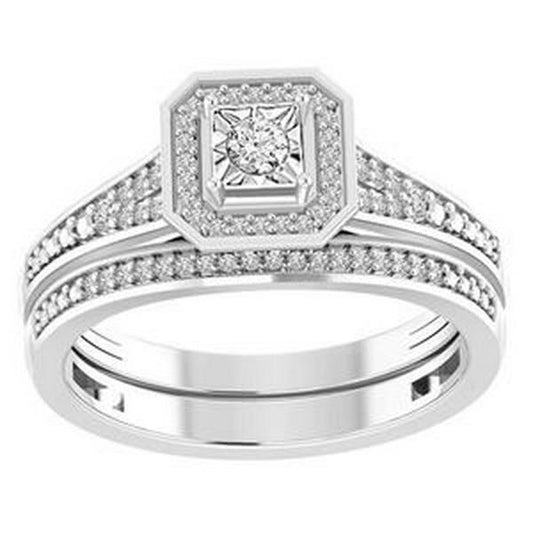 0.25cttw Round Diamond Bridal Engagement Ring Set 10k White Gold