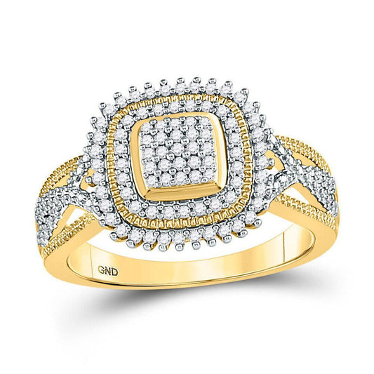 0.25 Cttw Round Diamond Cushion Cluster Ring Twisted Band 10k Yellow Gold