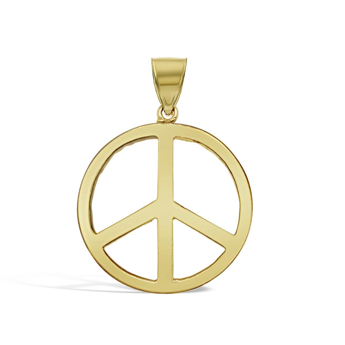 10K Yellow Gold Round Charm Friendship Pacifism Pendant 1.5 in
