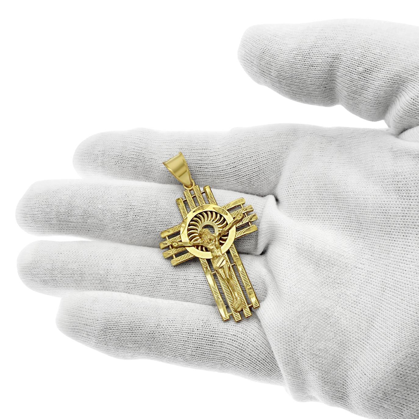 10k Yellow Gold Cross Crucifix Pendant Mens Charm 2.1 inch