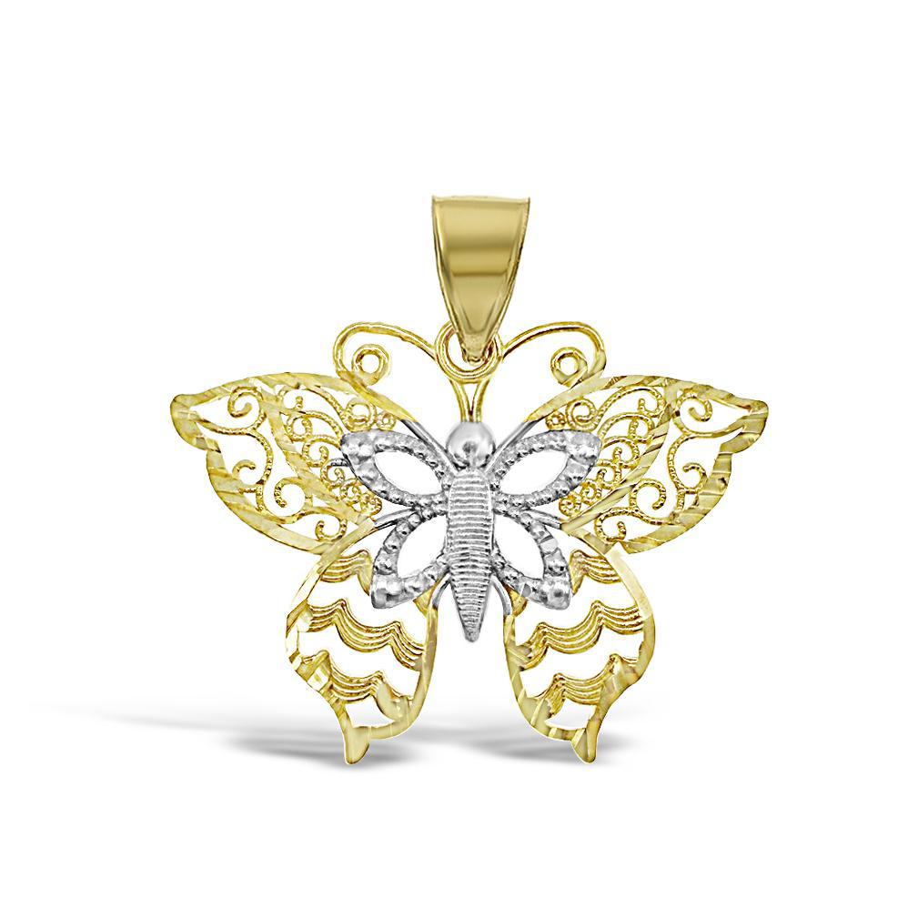 10k Yellow White Gold Butterfly Pendant Charm 1 inch