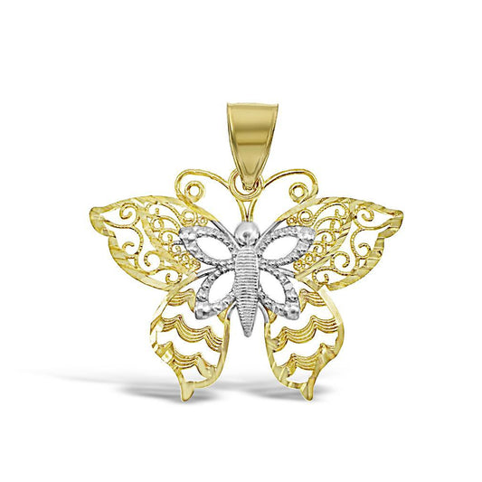 10k Yellow White Gold Butterfly Pendant Charm 1 inch