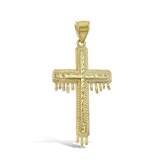 Cross Dripping Charm Mens Pendant 10k Yellow Gold