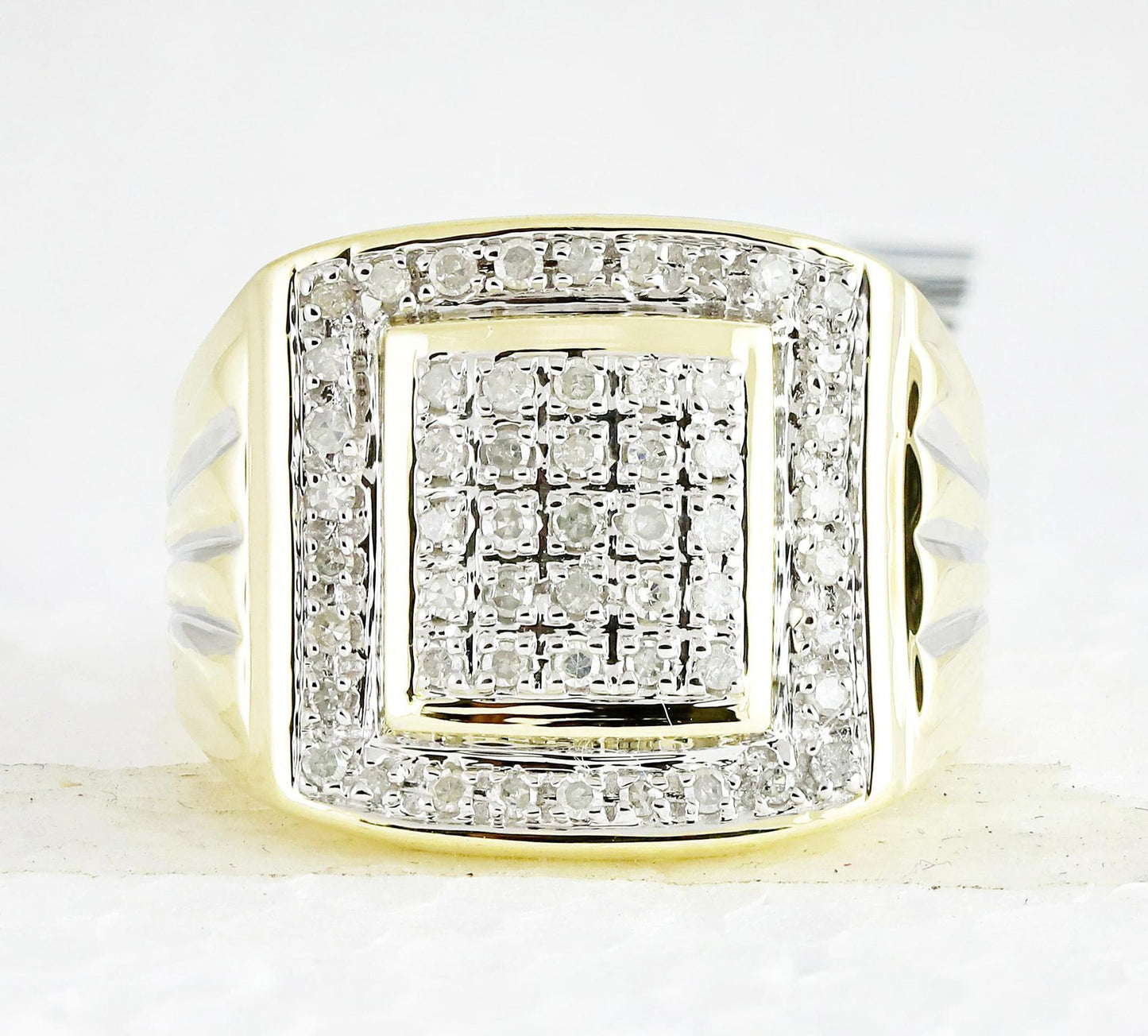 0.50ctw Diamond Mens Signet Ring 10K Yellow Gold Square Cluster Band