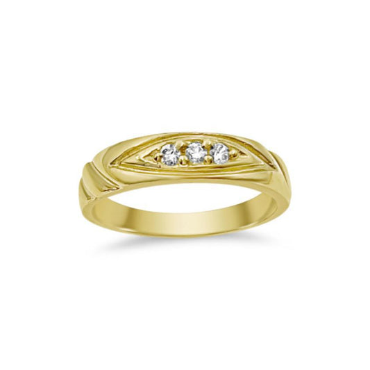 Mens 10k Yellow Gold Wedding Band Cz Three Stone Ring Size 9