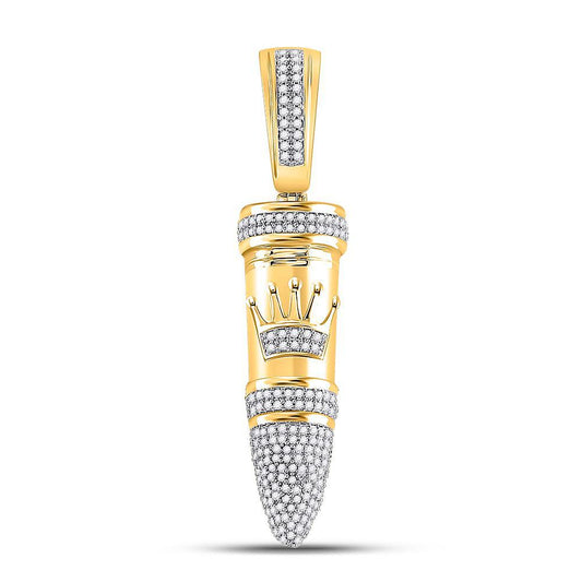 0.50 Ctw Round Diamond Bullet Crown Mens Pendant Charm 10k Yellow Gold