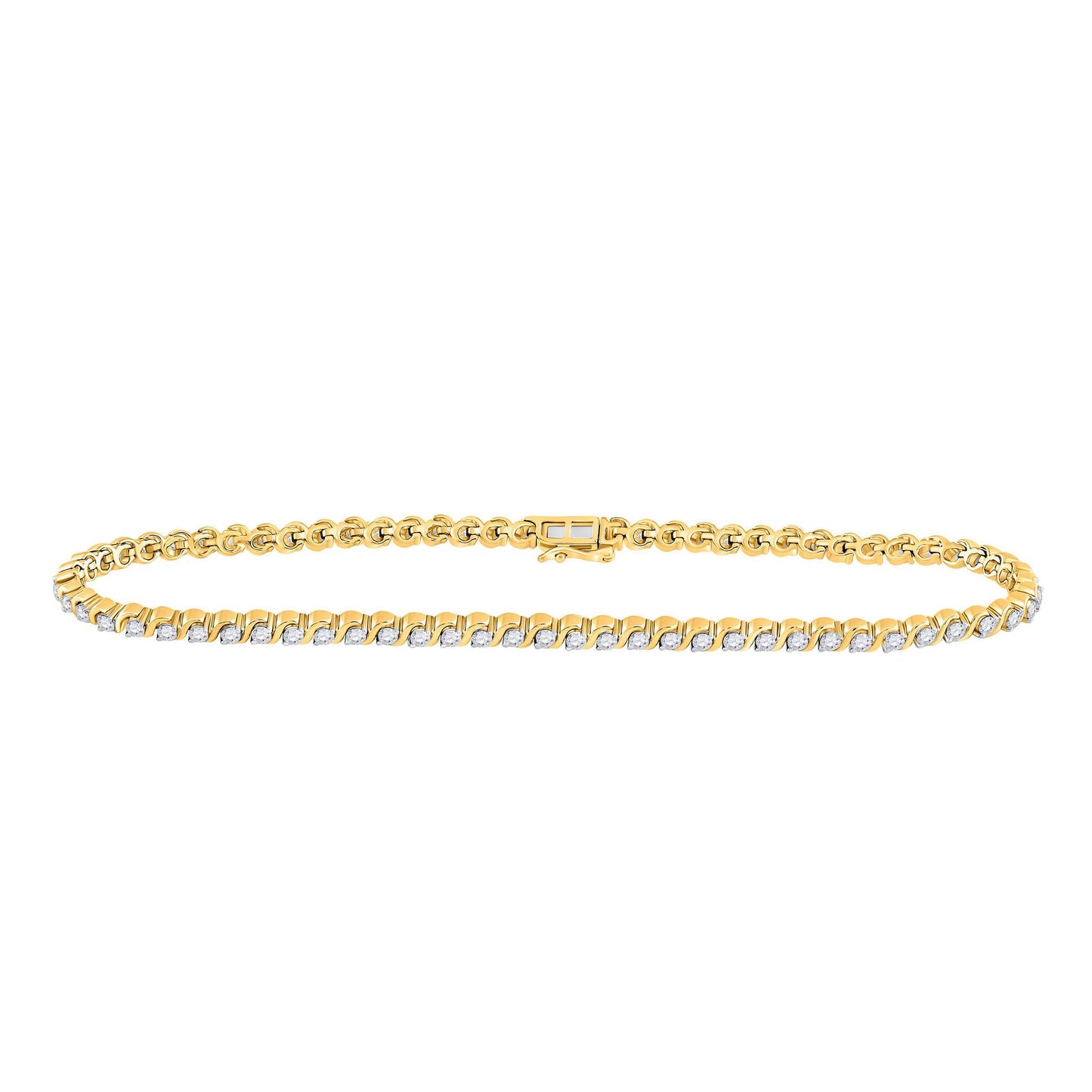 1 Cttw Round Diamond Tennis Bracelet Classic Womens 10k Yellow Gold