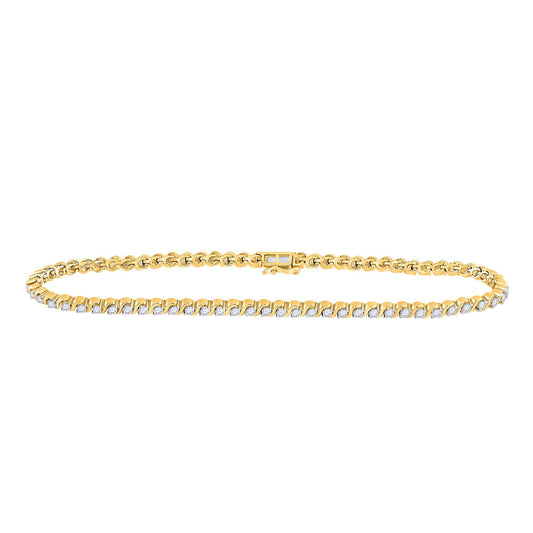 1 Cttw Round Diamond Tennis Bracelet Classic Womens 10k Yellow Gold