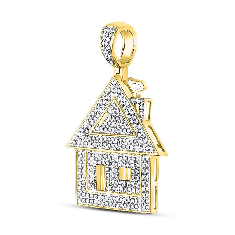 0.77ctw Diamond Trap House Mens Pendant Charm 10k Yellow Gold