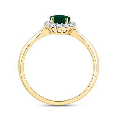 Oval Emerald Diamond Halo Ring 14K Yellow Gold