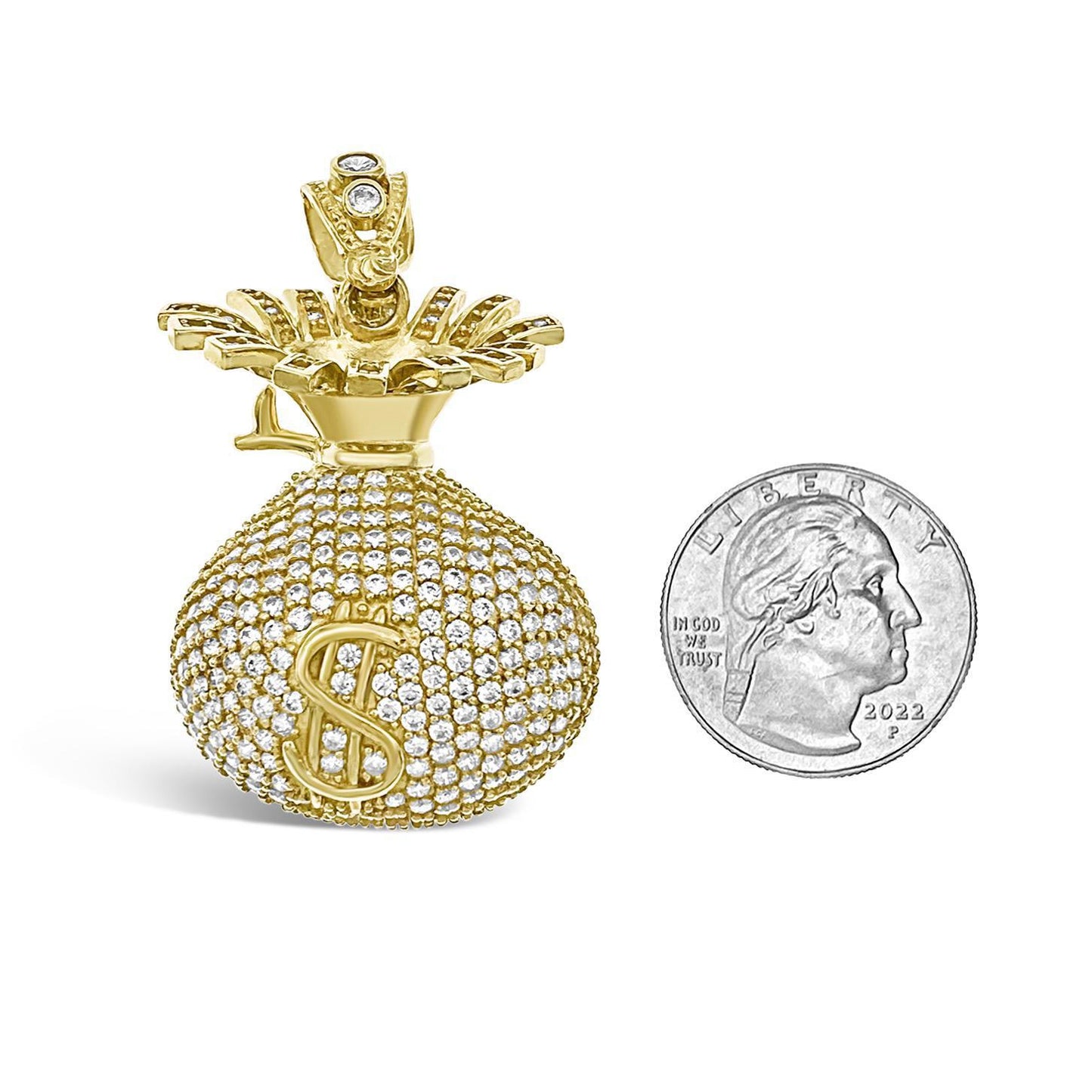 Money Bag Pendant 3D 10k Gold Men Charm 1.6"