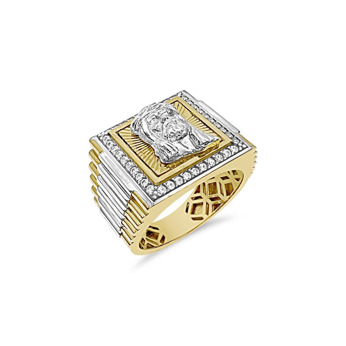 Jesus Head Signet Ring 10k Two Tone Gold Band