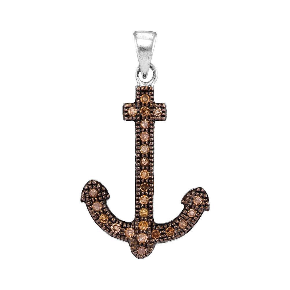 Diamond Brown Anchor Nautical Charm Pendant 10k White Gold