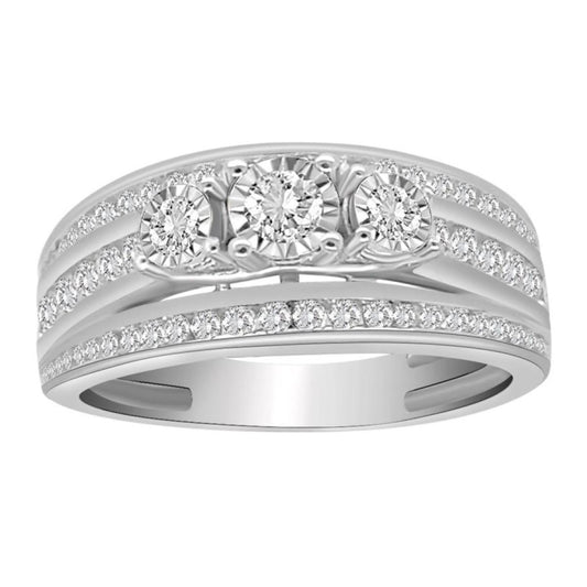 0.75cttw Round Diamond Three Stone Womens Wedding Ring Band 10k White Gold