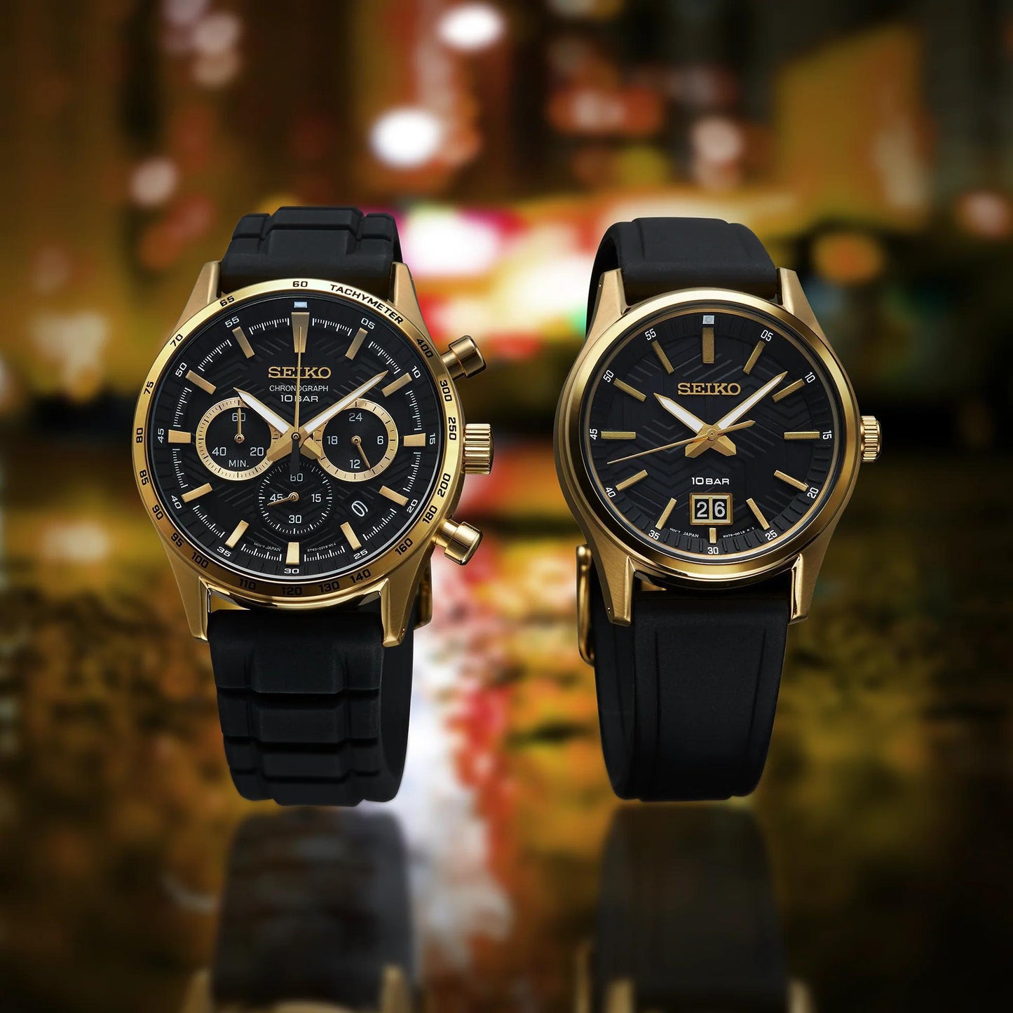 Seiko Essentials Black & Gold Relief pattern Chronograph Mens Watch SSB446
