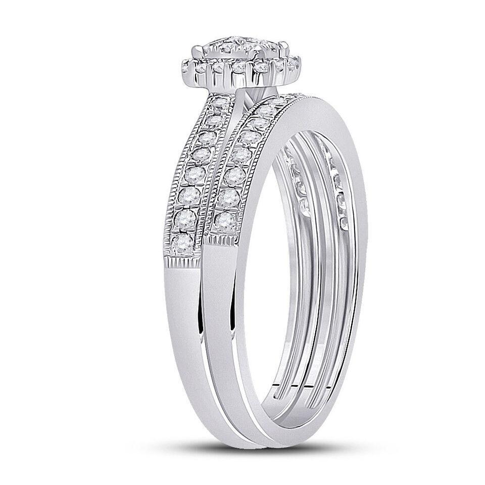 0.50ctw Diamond Cluster Bridal Set Ring 10K White Gold