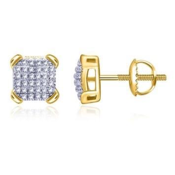 Diamond Square Stud Earrings 10k Yellow Gold Screw Back
