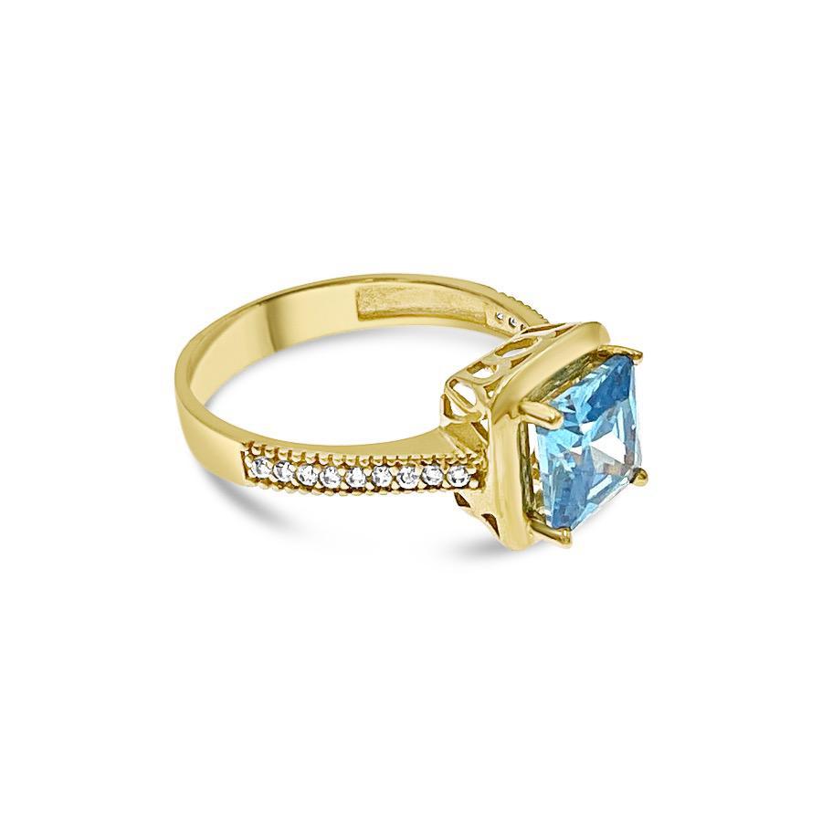 14k Gold Ring Sky Blue CZ Birthstone Band Size 7