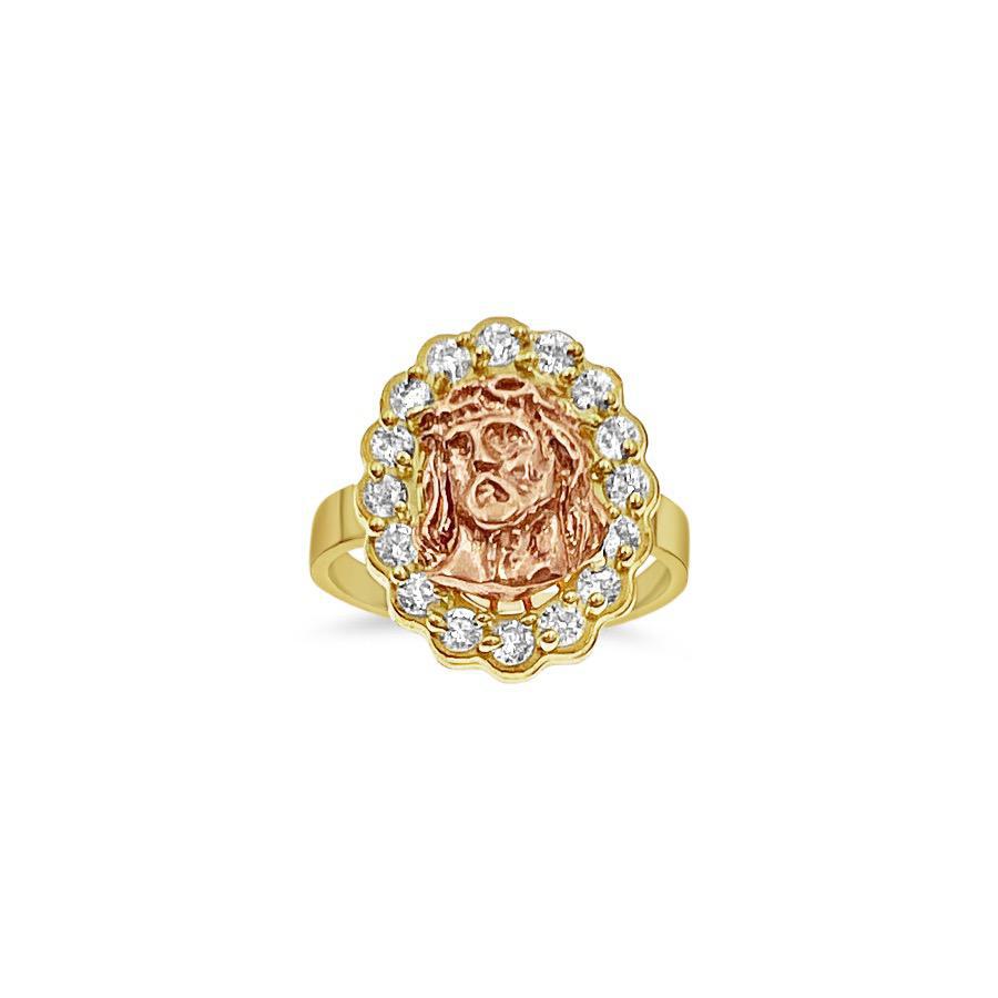 10K Two Tone Gold Jesus Head Ring
