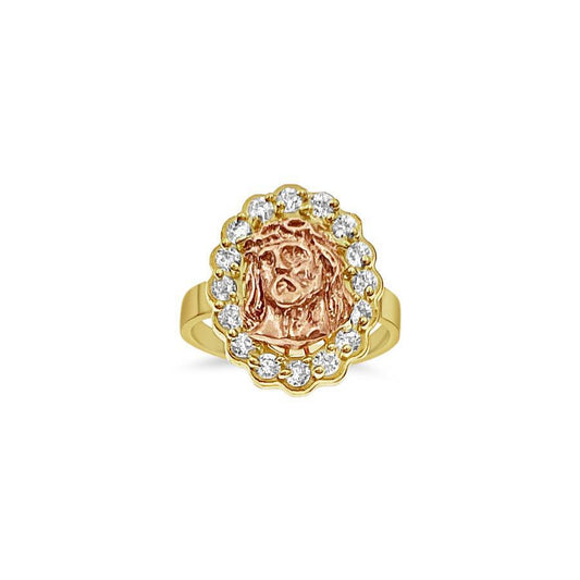 10K Two Tone Gold Jesus Head Ring
