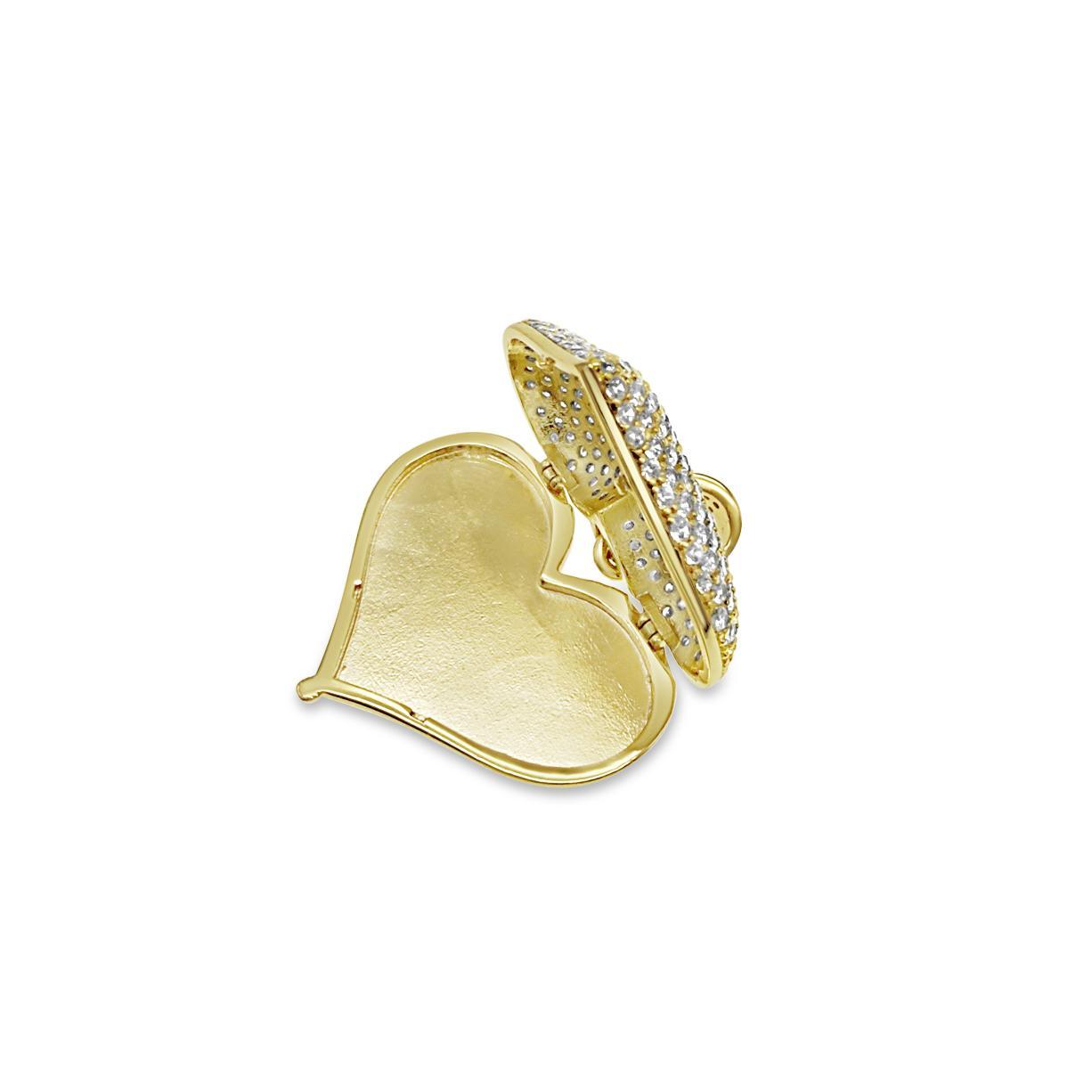 Pave Heart Photo Locket Gold over 925 Sterling Silver
