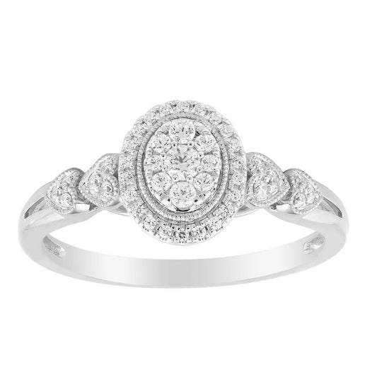 0.25cttw Diamond Oval Shape Heart Bridal Engagement Ring 10k White Gold