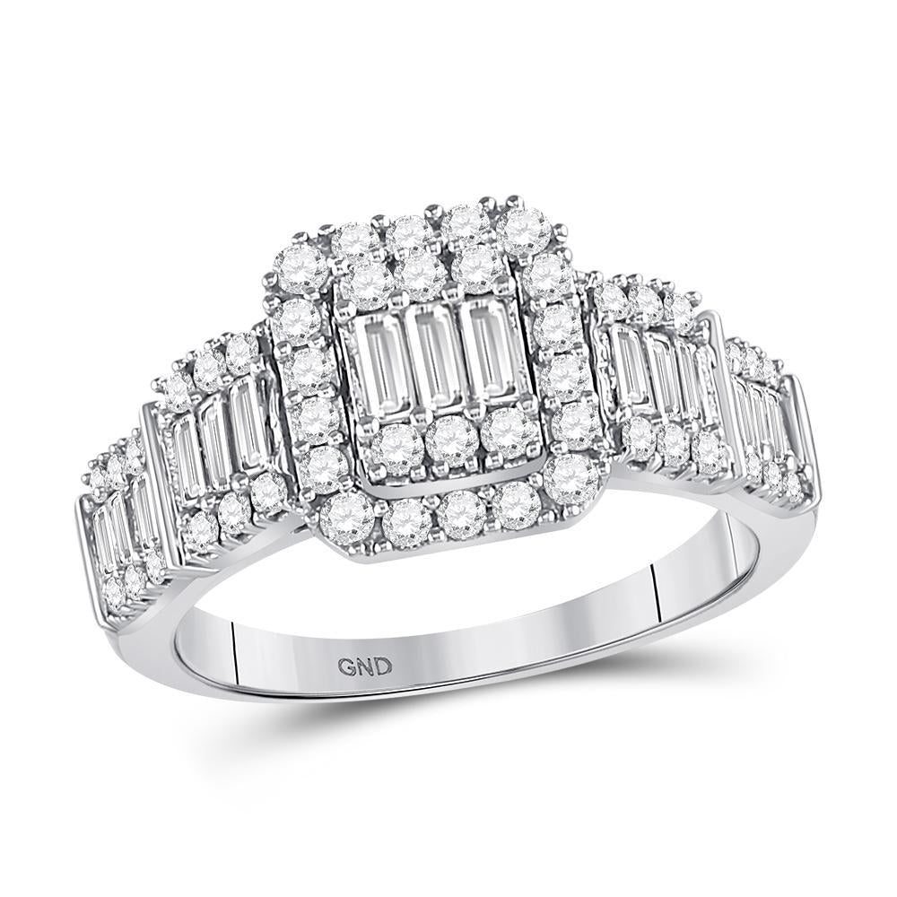 0.97 Ctw Baguette Diamond Emerald Shape Cluster Engagement Ring 14k White Gold