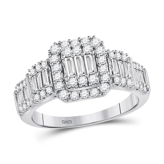 0.97 Ctw Baguette Diamond Emerald Shape Cluster Engagement Ring 14k White Gold