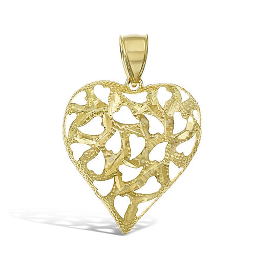 Heart Pendant Real 10k Yellow Gold Love Charm 1.7"