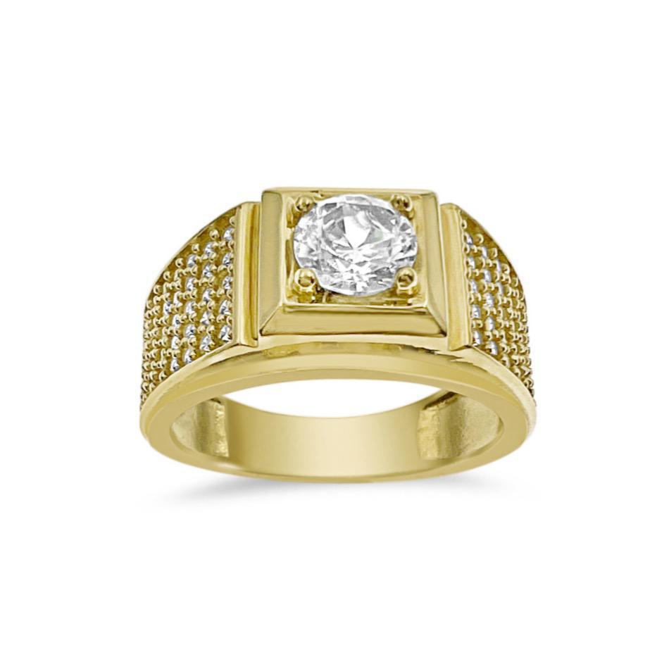 10k Yellow Gold Signet Pinky Mens Ring Band CZ