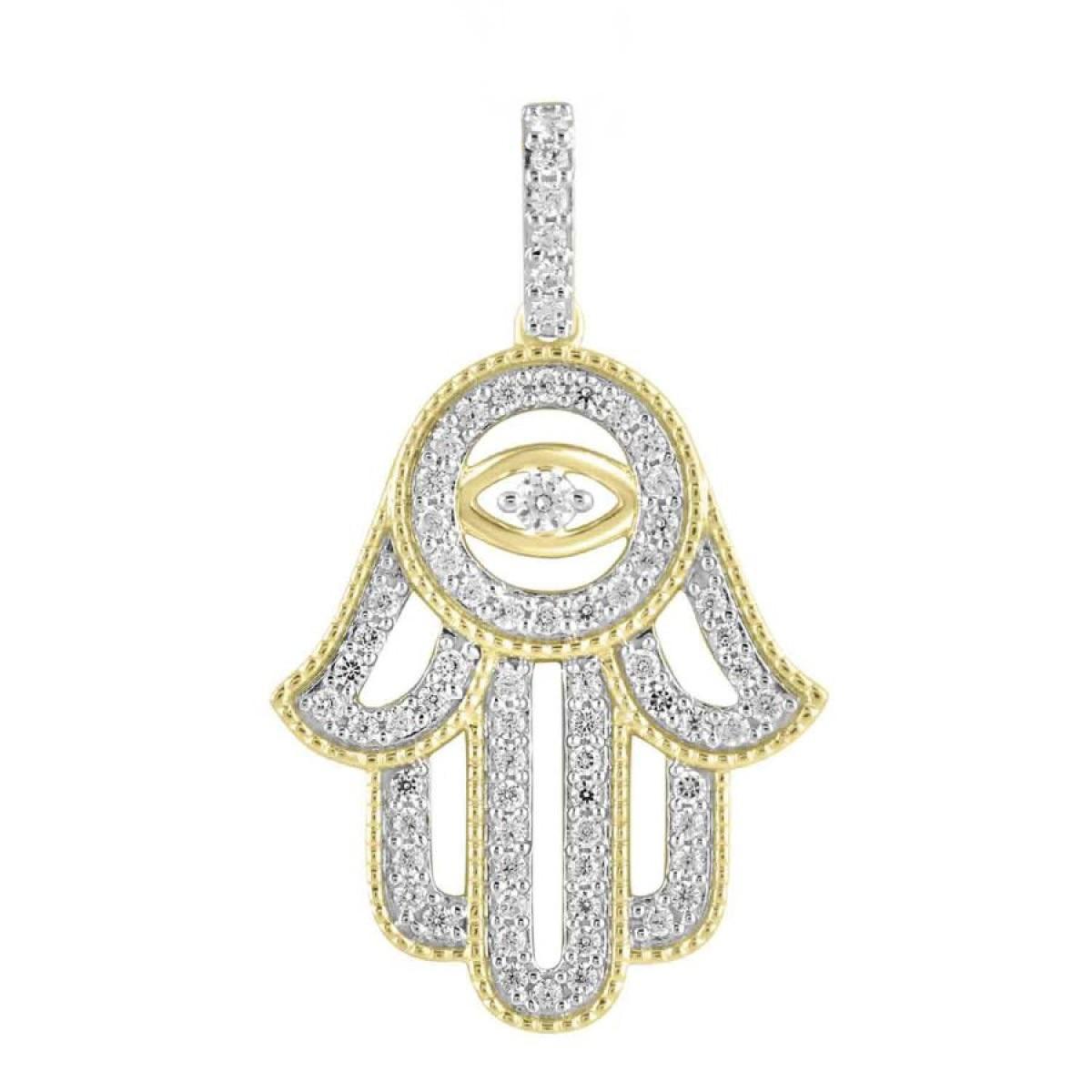 0.50ctw Diamond Hamsa Eye Pendant Charm 10k Yellow Gold
