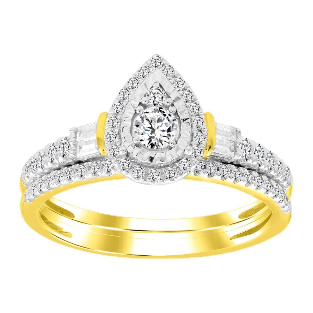 0.50ctw Baguette Diamond Pear Shape Bridal Wedding Ring Set 10k Yellow Gold