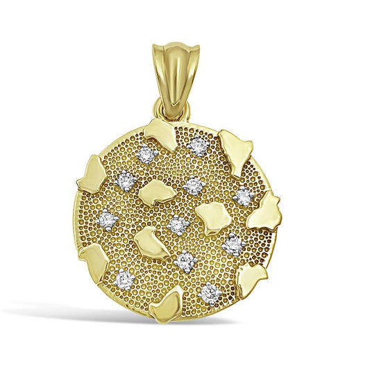 0.75cttw Diamond Nugget Round Pendant 10k Yellow Gold Mens Charm 1.7"