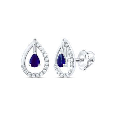 Natural Blue Pear Sapphire & Diamond Teardrop Stud Earrings 14k White Gold