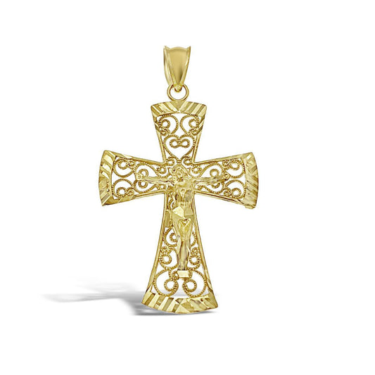 Jesus Crucifix Cross Pendant 10k Gold Yellow Charm 1.4"