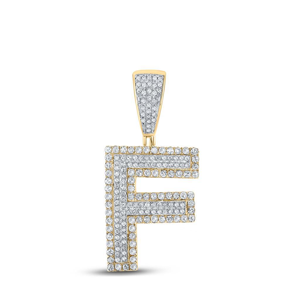 0.74ctw Diamond Letter Initial F Pendant Charm 10k Two Tone Gold