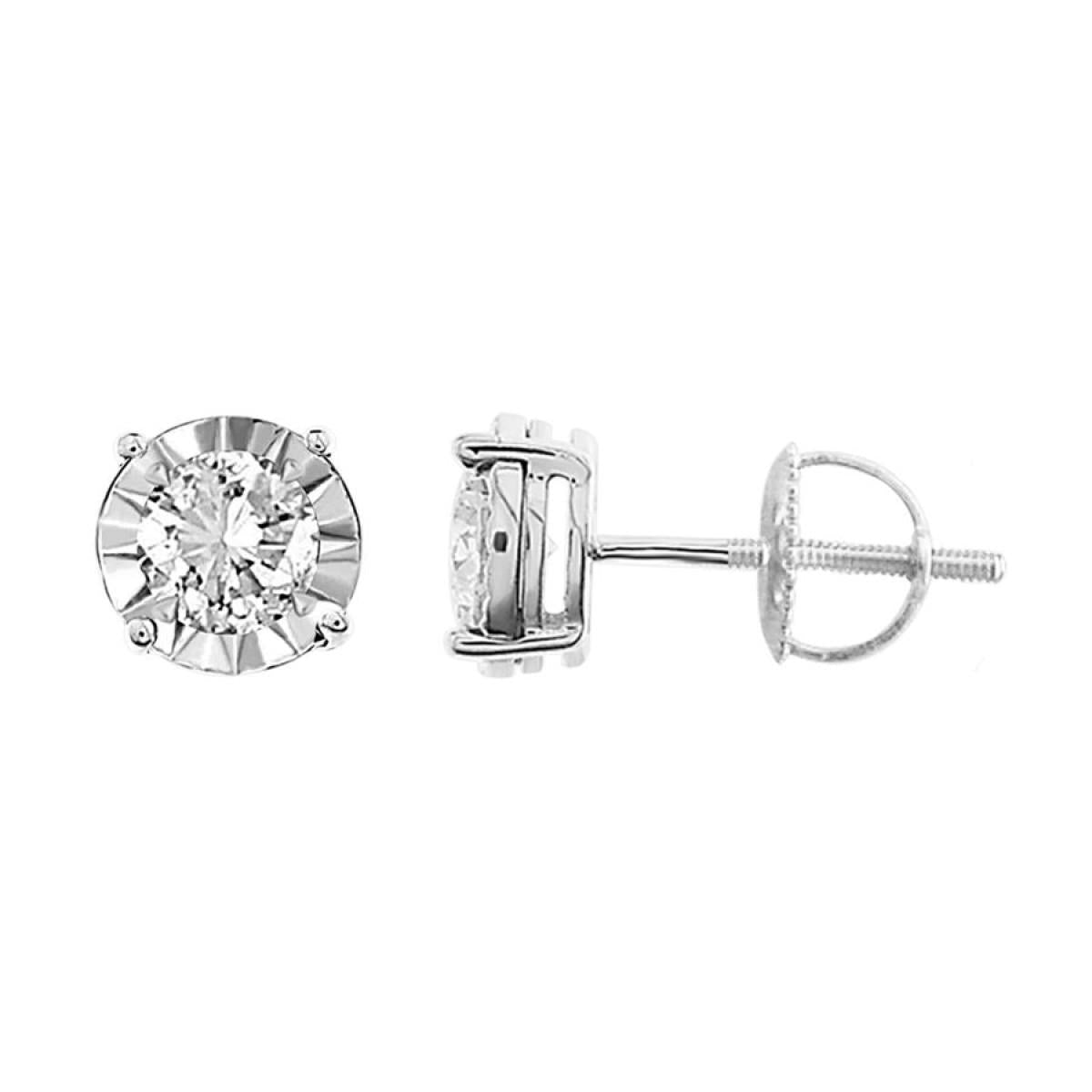 0.50ctw Diamond Round Solitaire Halo Stud Earrings 10k White Gold Screw back