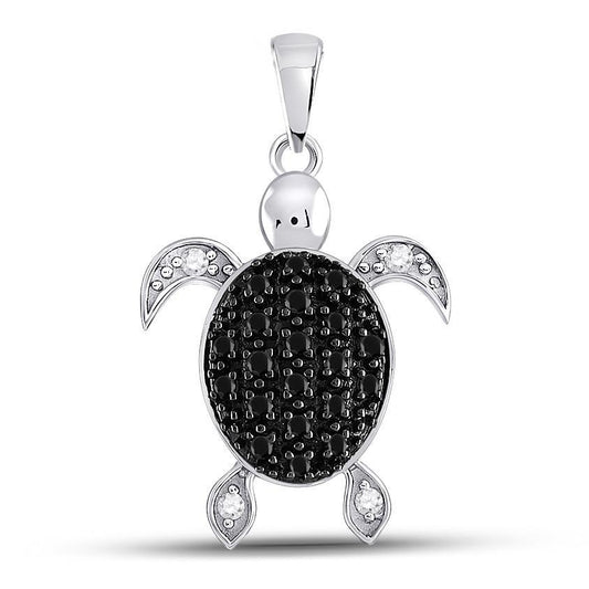Black Diamond Sea Turtle Pendant 10k White Gold