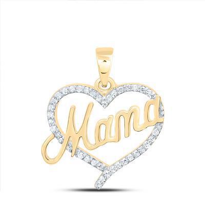 Diamond Round Mama Heart Charm Pendant 10k Yellow Gold