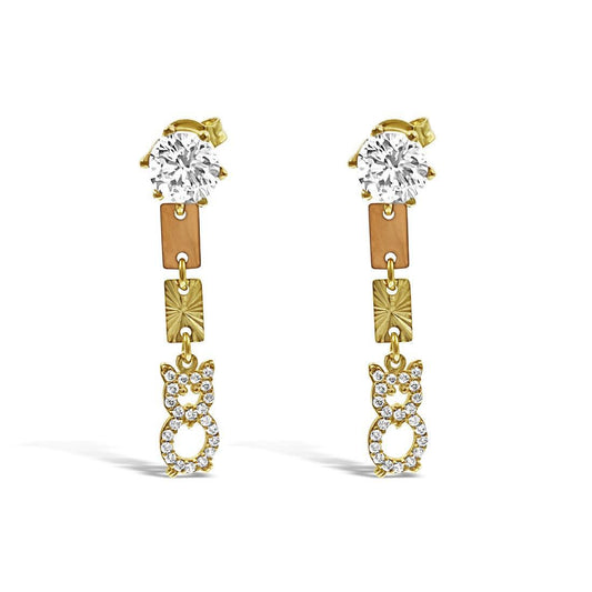 Owl Drop Dangle Earrings Real 14k Yellow Rose Gold Stud Cz