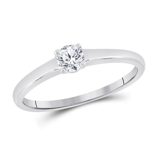 1/4 Ct Round Diamond Solitaire Engagement Ring 14k White Gold Bridal Wedding