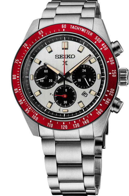 Seiko Prospex Speedtimer Solar Chronograph Red Bezel Mens Watch SSC945