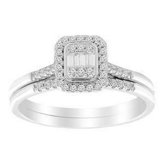 Diamond Baguette Bridal Wedding Ring Set 1/4cttw 10k White Gold