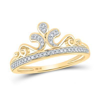 10kt Yellow Gold Womens Round Diamond Crown Tiara Band Ring 1/10 Cttw